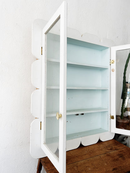 Large Mid Century Folk Style Cabinet with Glass Doors
