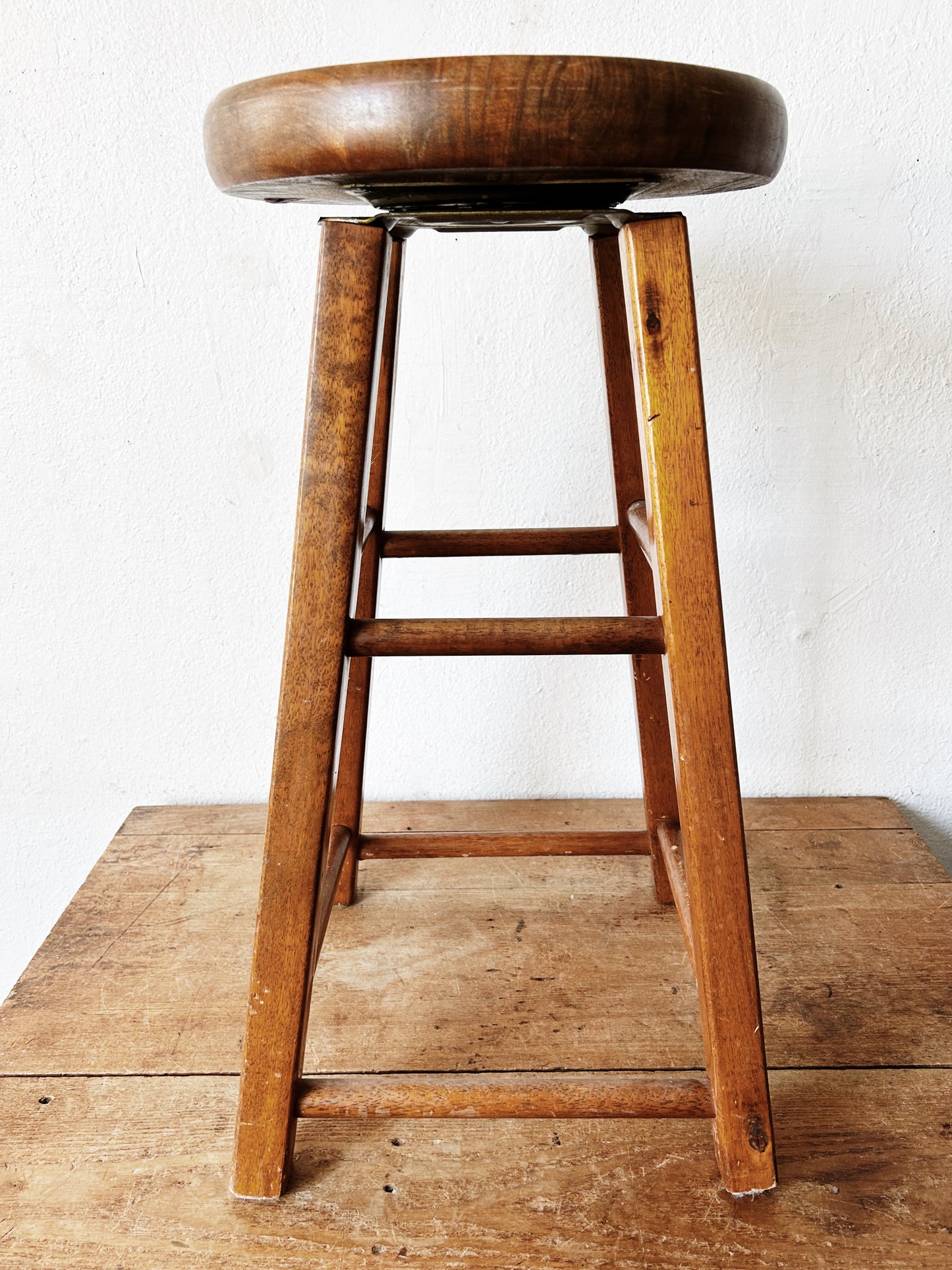 Vintage Wood Stool with Spinning Seat