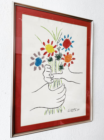 Vintage Framed Flowers of Peace Picasso Lithograph