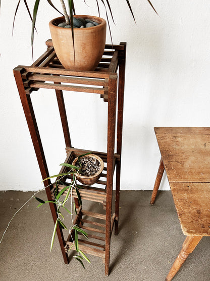 Tall Vintage Slatted wood Plant Stand