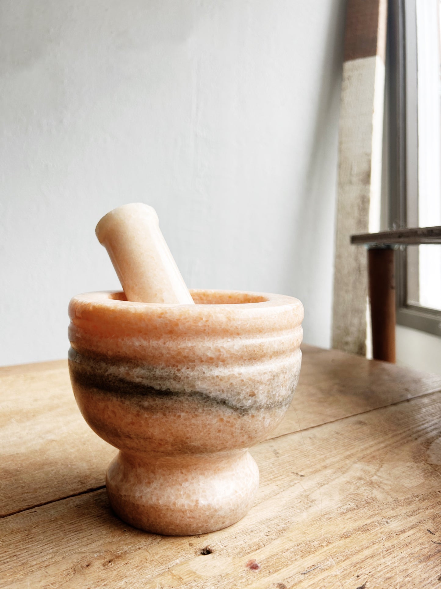 Large Peach Marble Mortar and Pestle