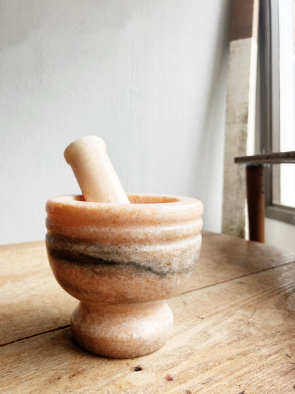 Large Peach Marble Mortar and Pestle