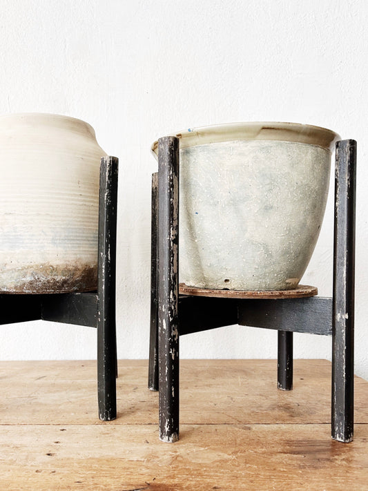 Vintage Planter with Wood Stand