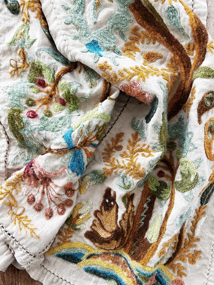 Vintage Crewel Woodland Table Runner