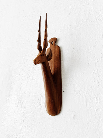 Vintage Carved Wood Antelope Wall Hanging/Hook