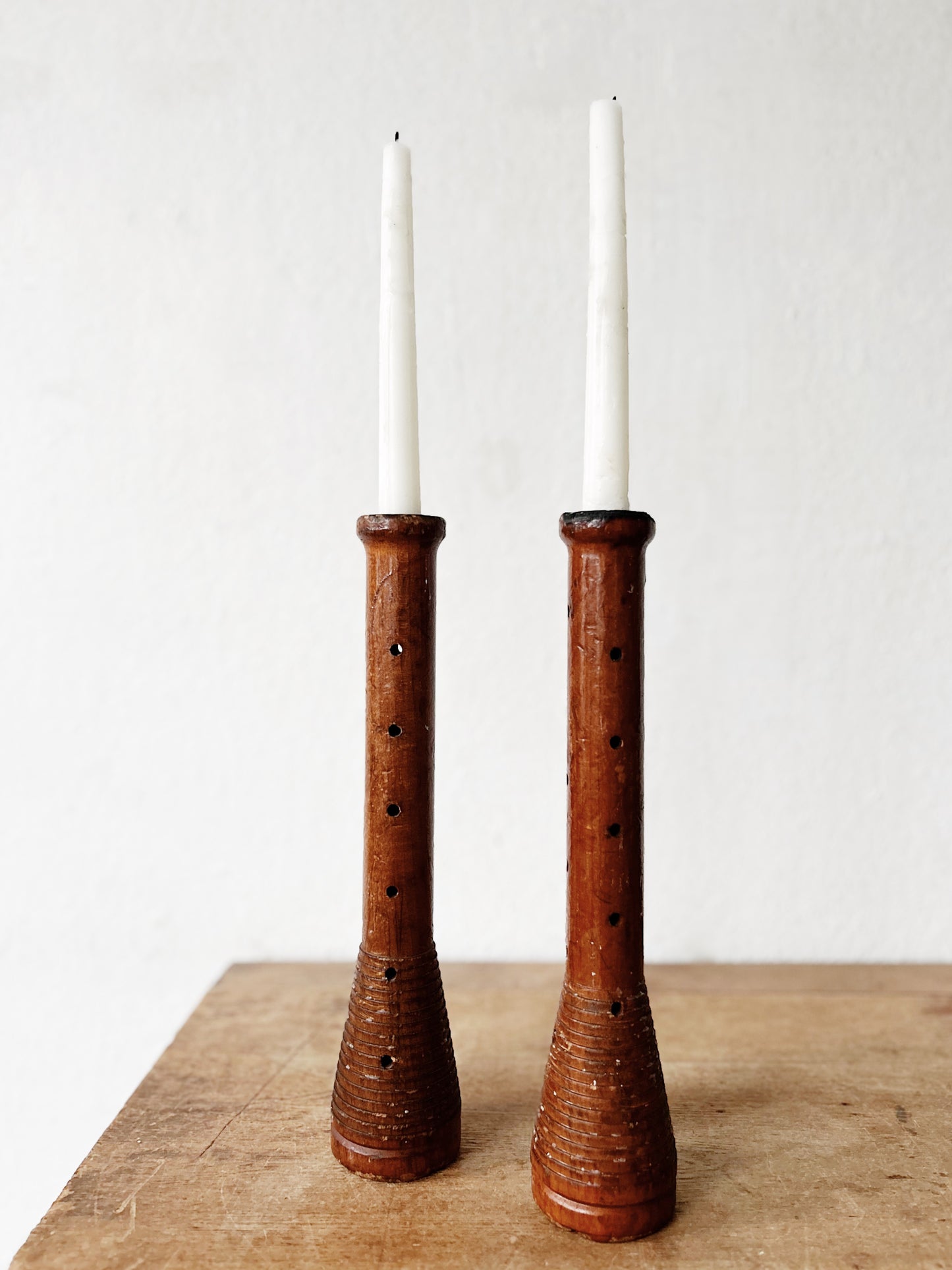 Pair Primitive Spindle Candleholders