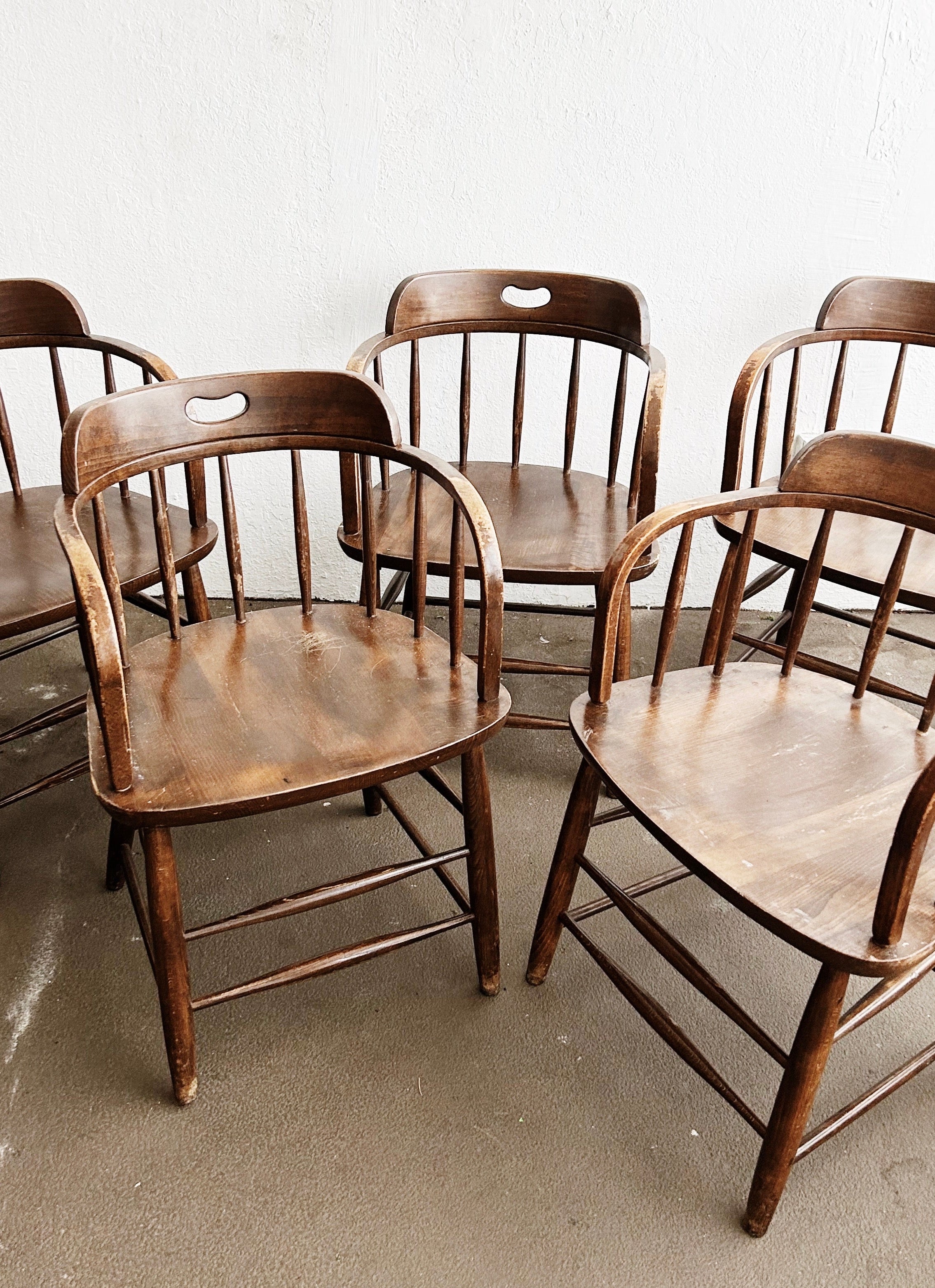 Set of Five Vintage Oak Captains Chairs - Thumbnail 2