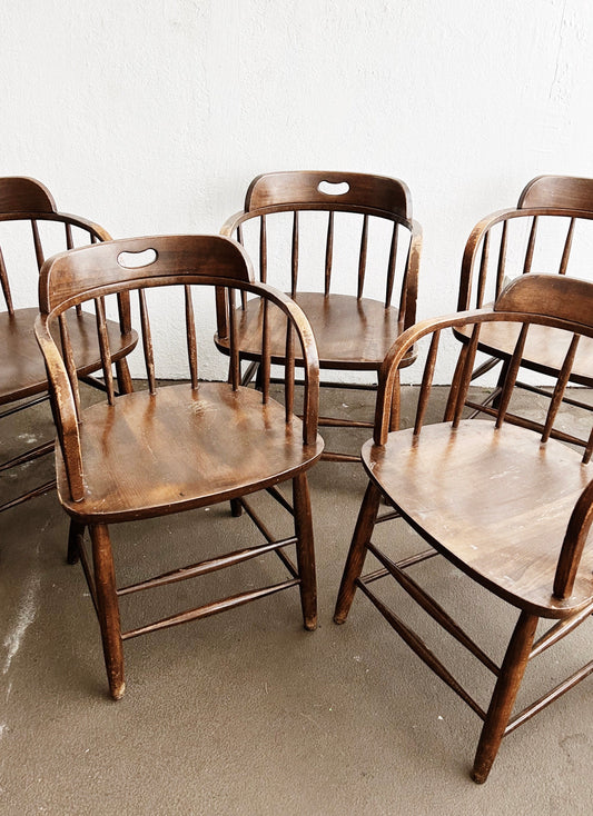 Set of Five Vintage Oak Captains Chairs