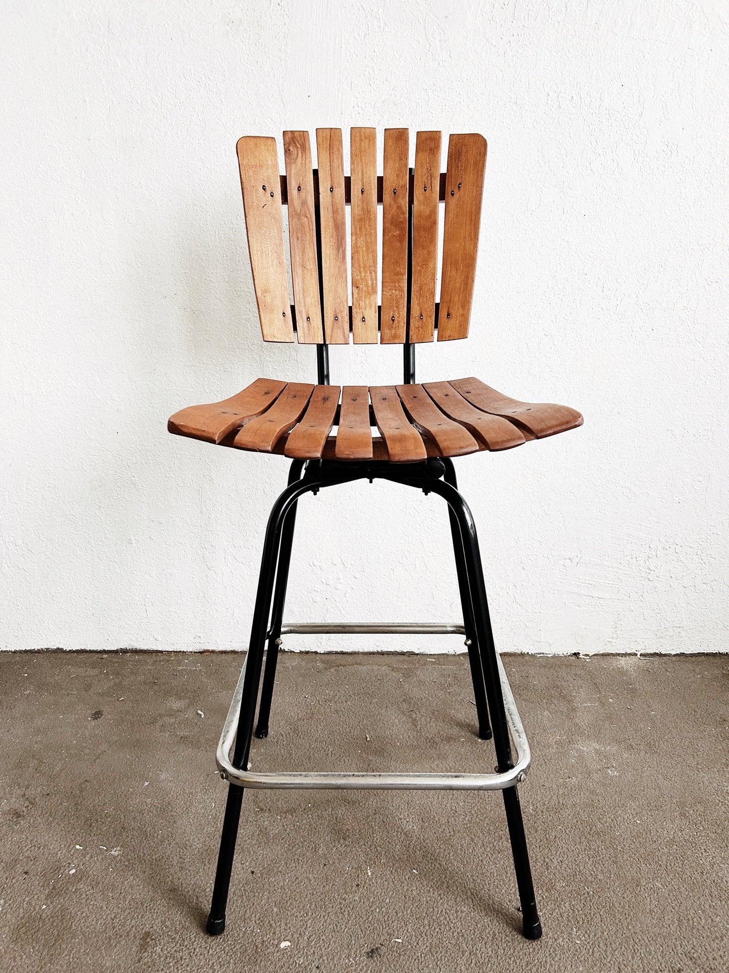 Mid Century Arthur Umanoff Style Slatted Wood Stool
