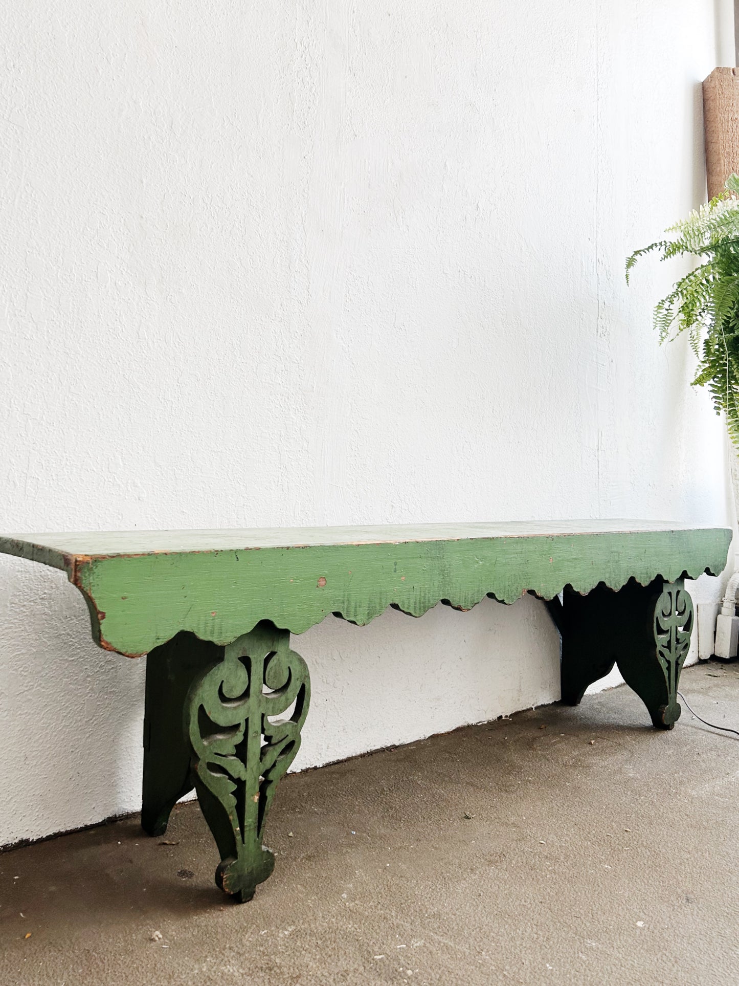 Antique Long Painted Wood Bench