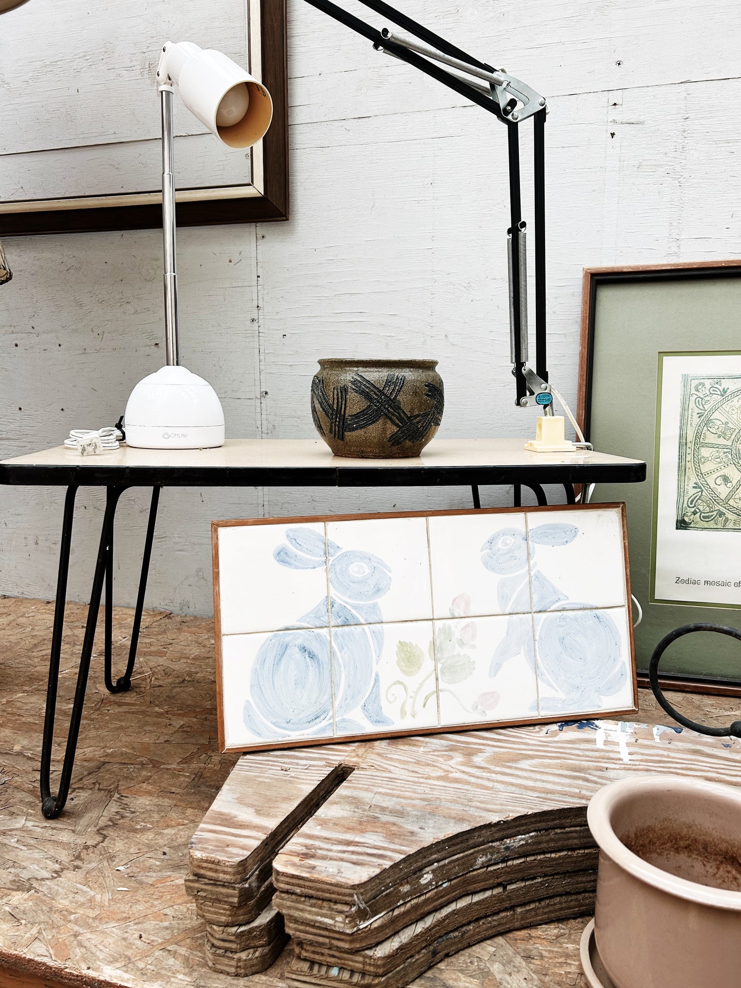 Vintage Hand Painted Double Tile Trivet