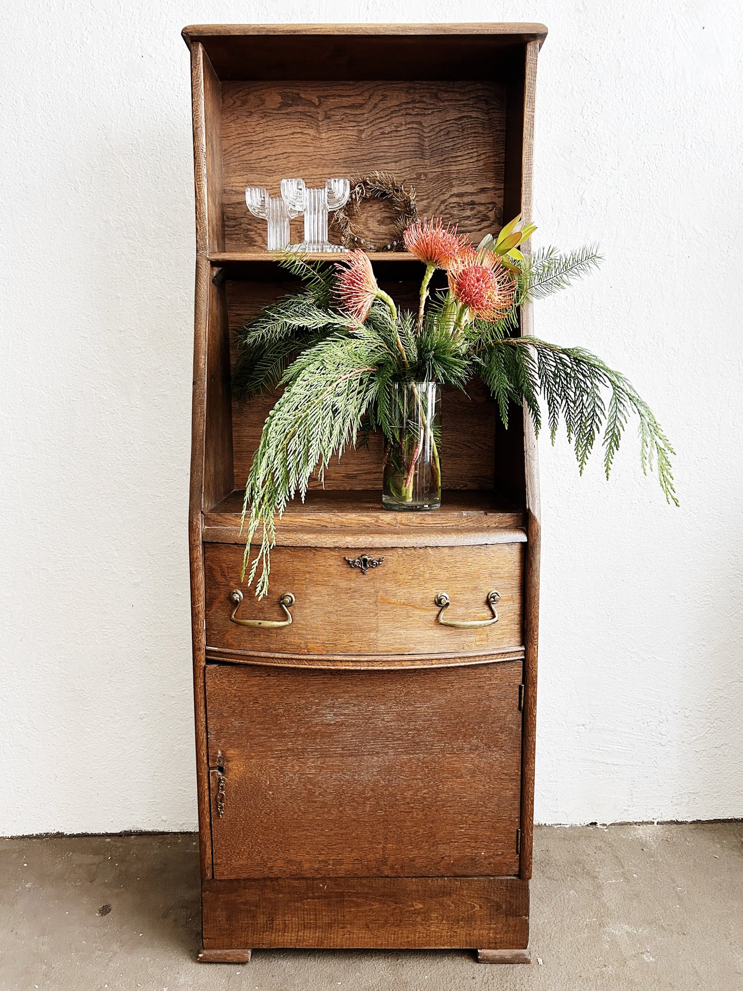 Antique Petite Upright Shelf with Storage