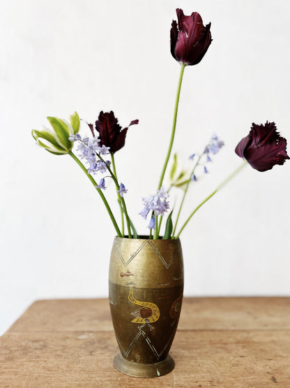 Antique Enameld Brass Vase