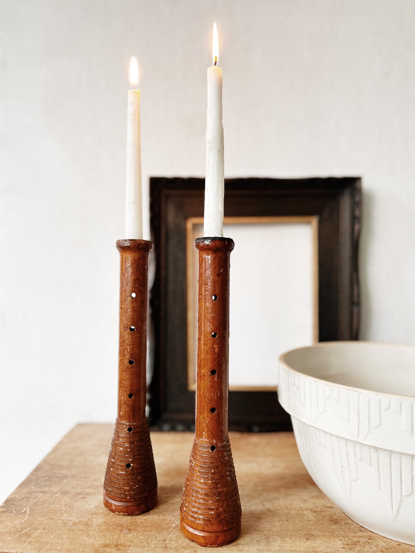 Pair Primitive Spindle Candleholders