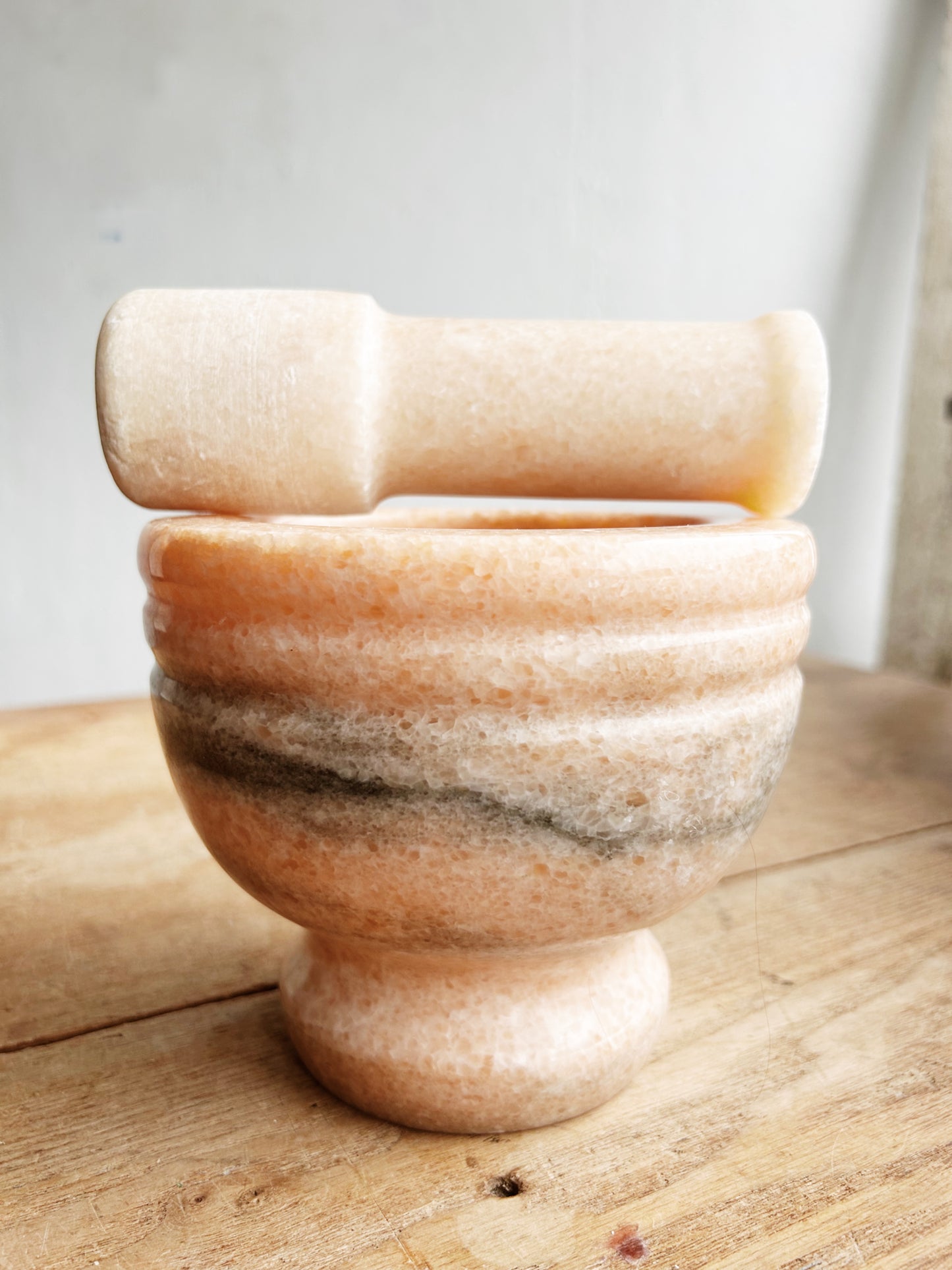 Large Peach Marble Mortar and Pestle