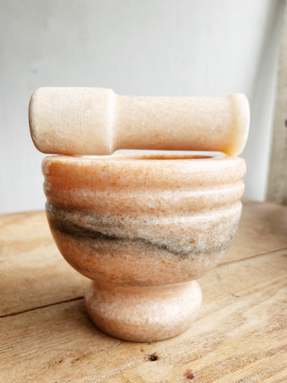 Large Peach Marble Mortar and Pestle