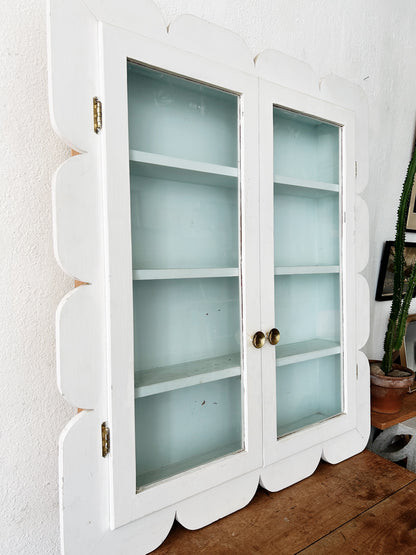 Large Mid Century Folk Style Cabinet with Glass Doors