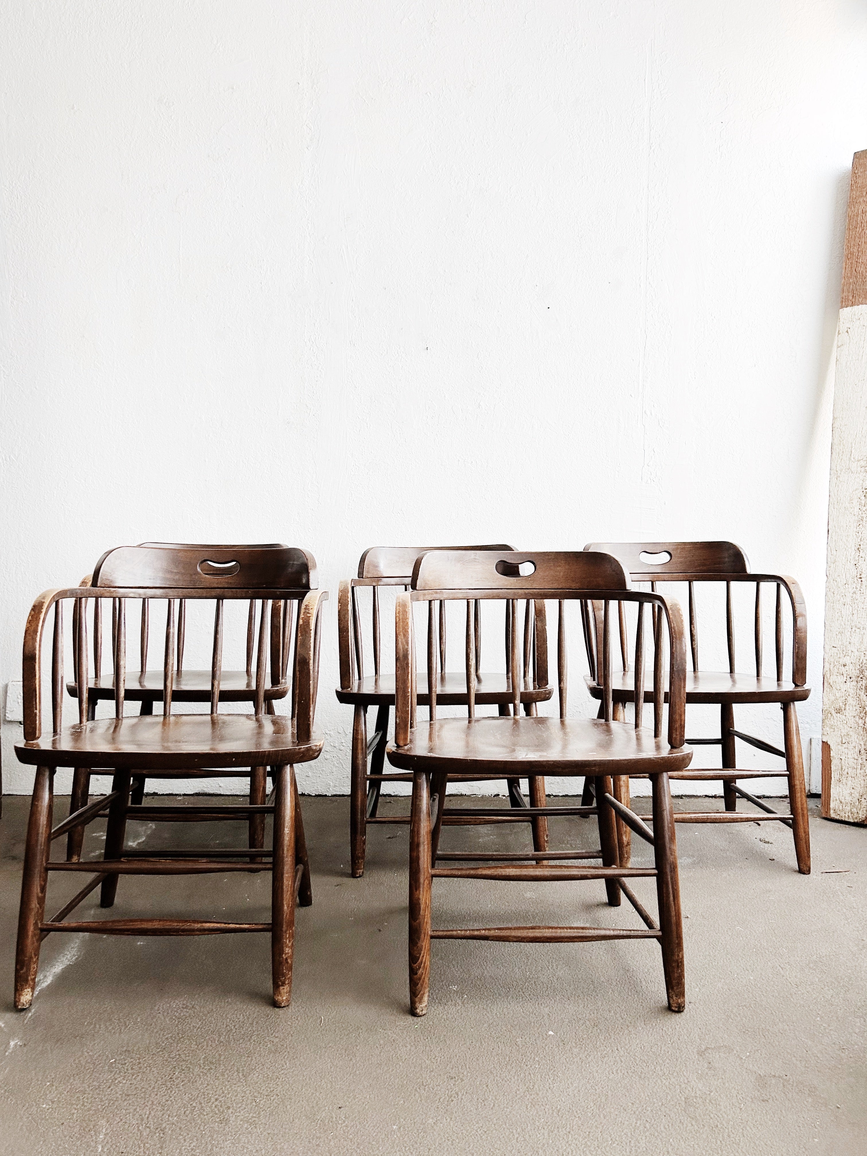 Set of Five Vintage Oak Captains Chairs