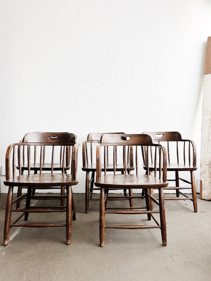 Set of Five Vintage Oak Captains Chairs