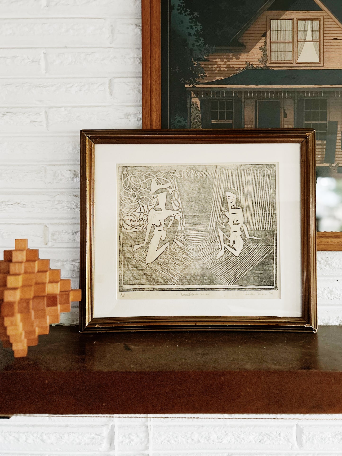 Original Abstract Woodcut ‘Uncomfortable Silence’