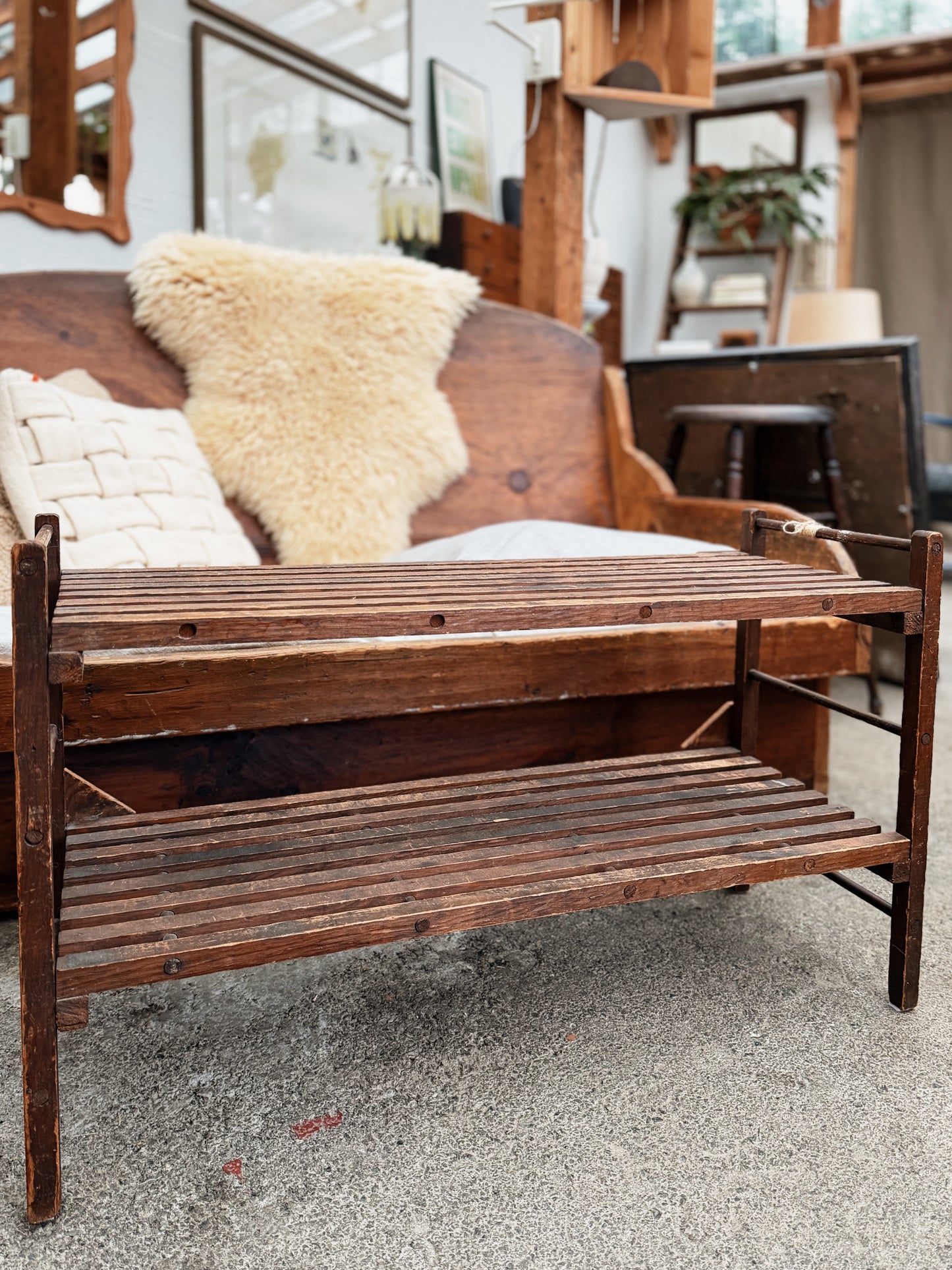 Vintage Wooden Slat Shelf