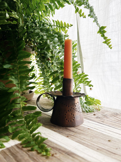 Vintage Punched Copper Candle Holder