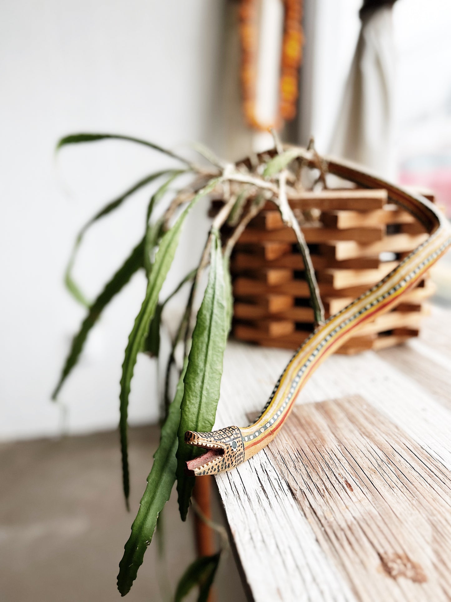 Handcarved Folk Art Wooden Snake