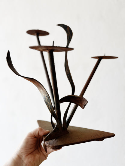 Cast Iron Brutalist Candelabra