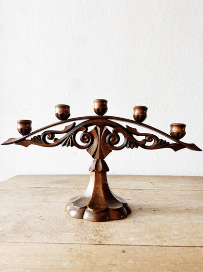 Vintage Carved Wood Candelabra