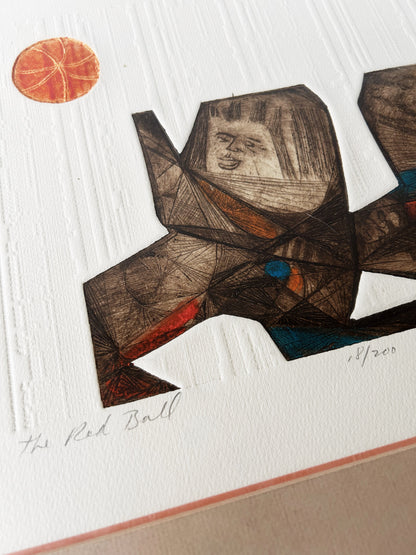 Original Mid Century Signed Etching ‘The Red Ball’ by Jean Nantais