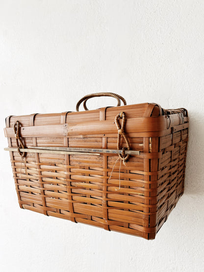 Antique Lidded Bamboo Basket