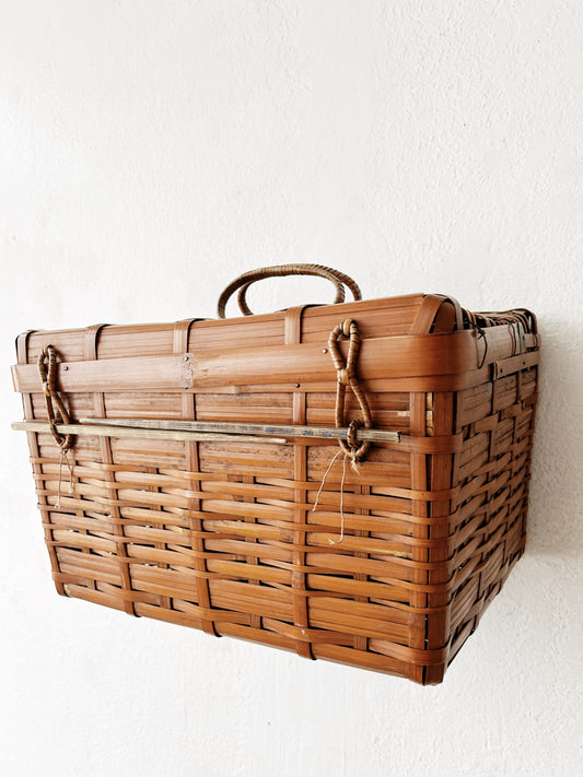 Antique Lidded Bamboo Basket