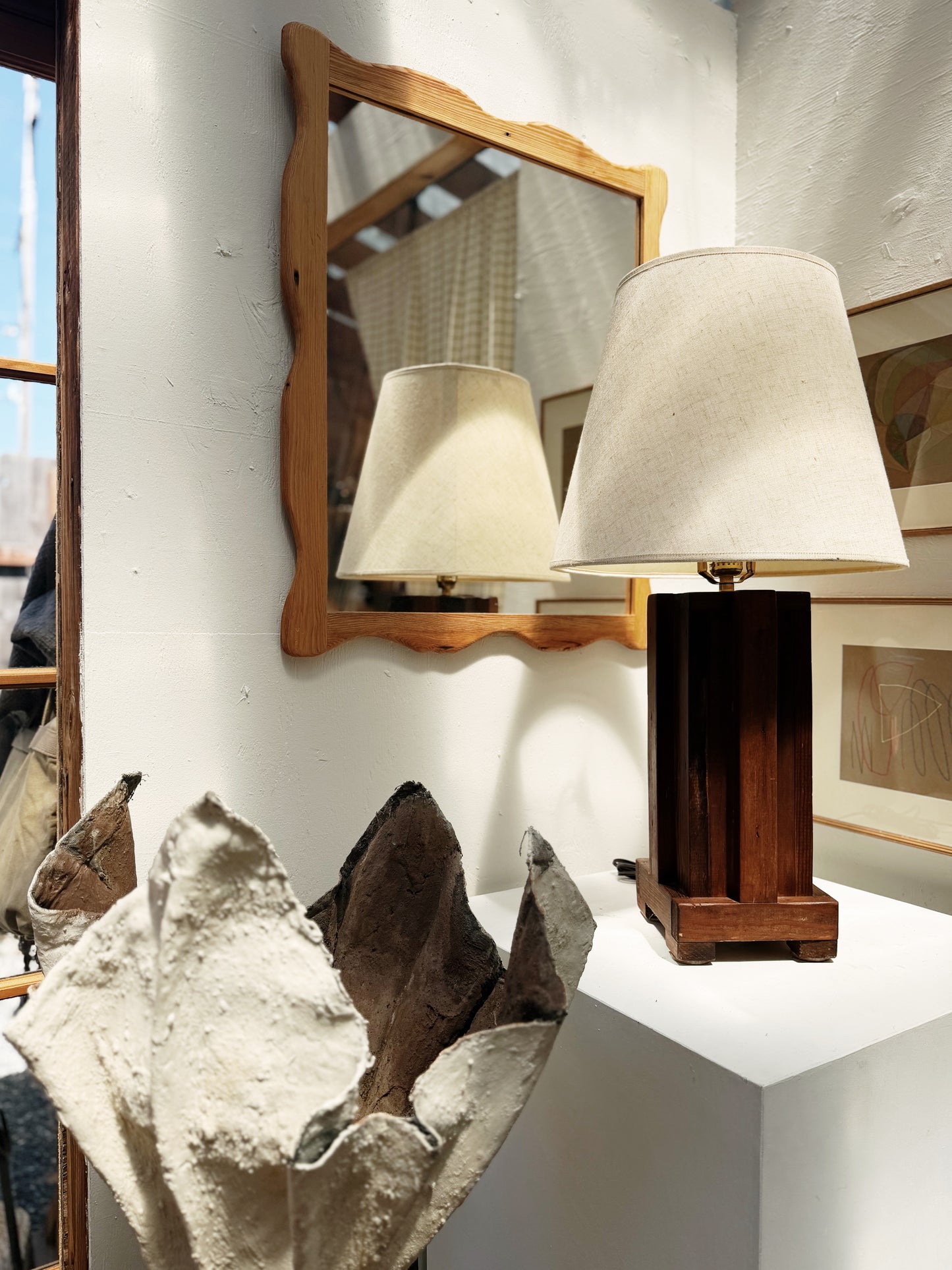 Vintage Brutalist Wood Lamp