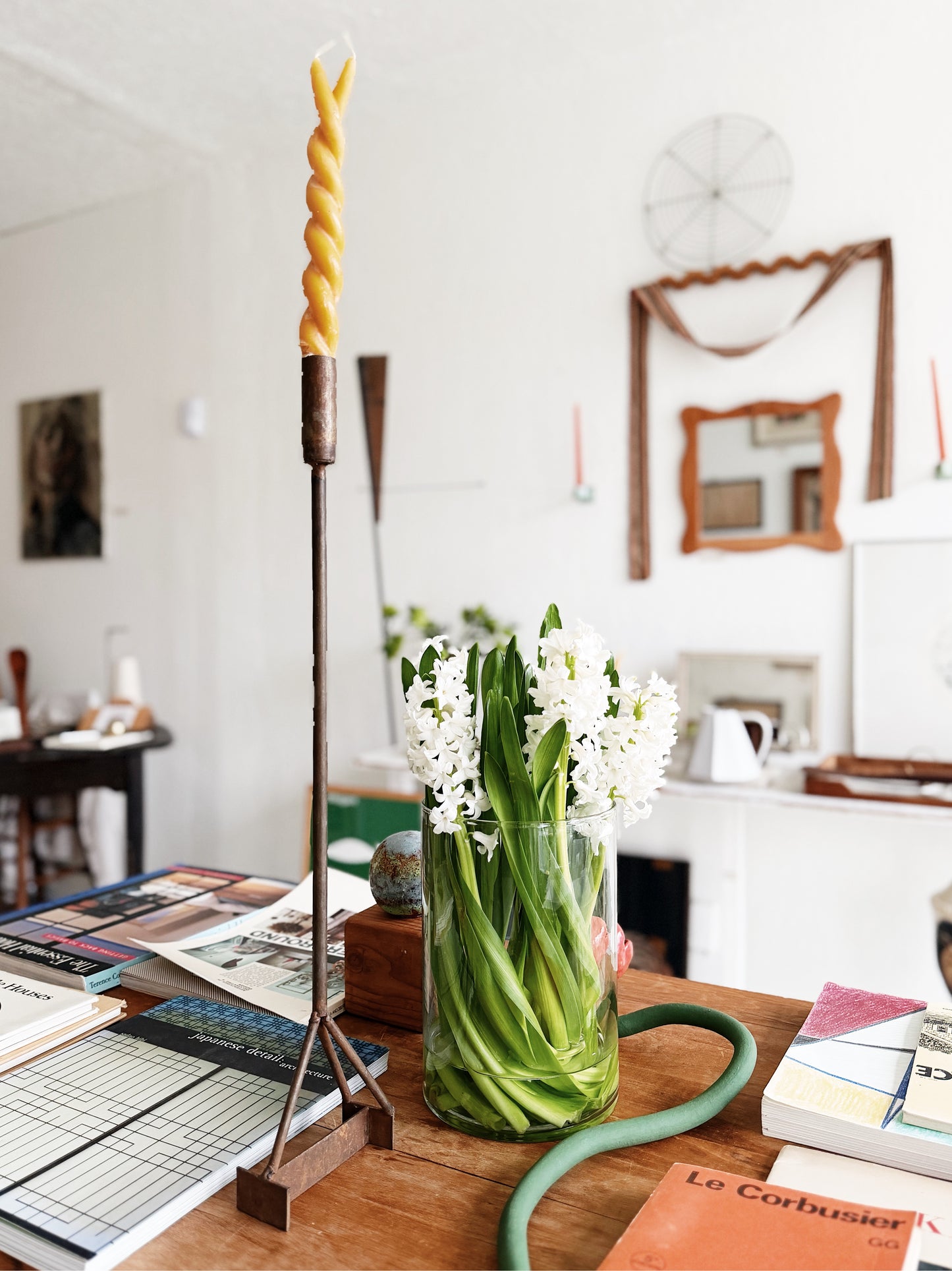 Tall Copper and Iron Candlestick