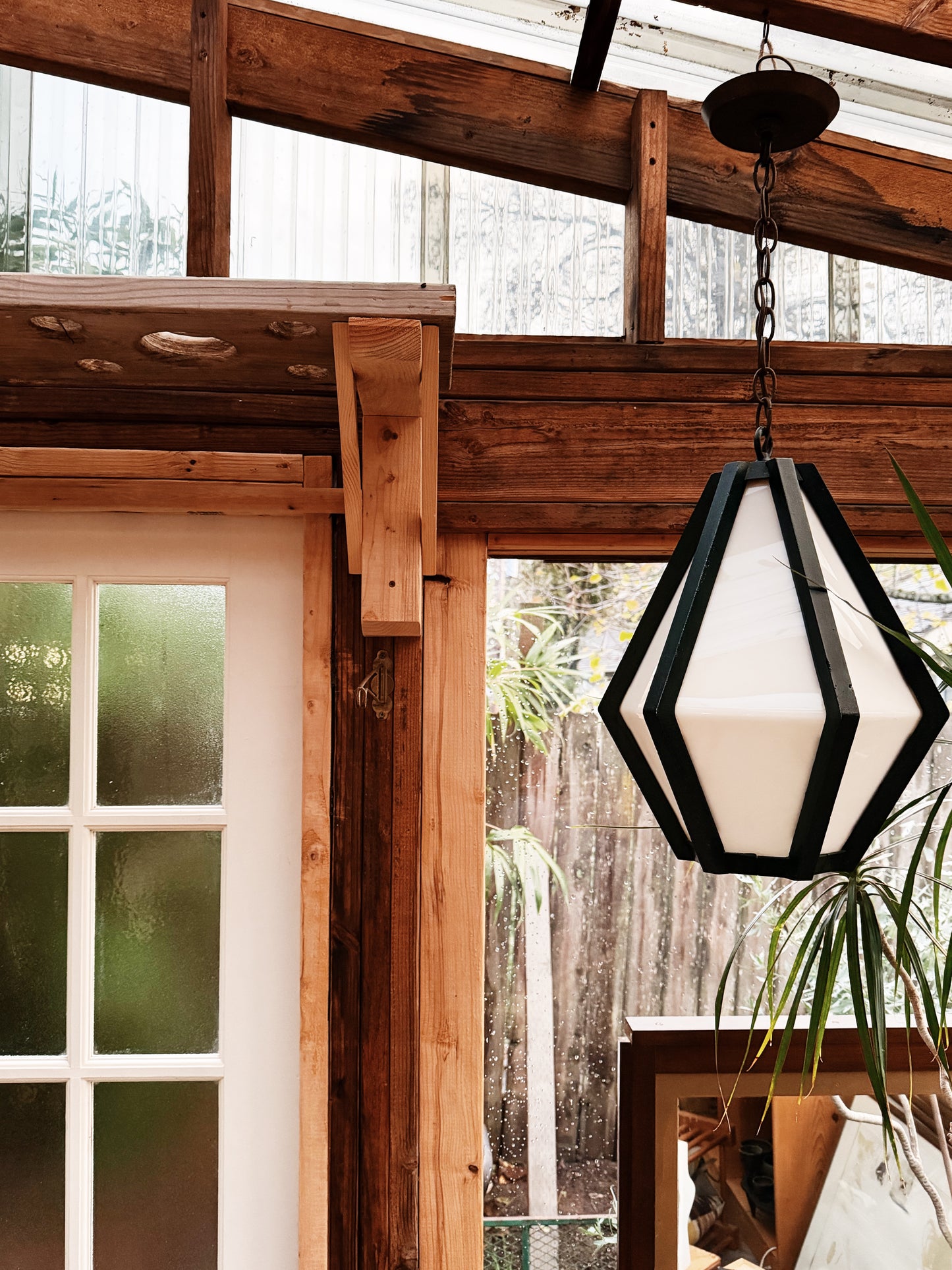 Vintage Lucite and Wood Pendant Light