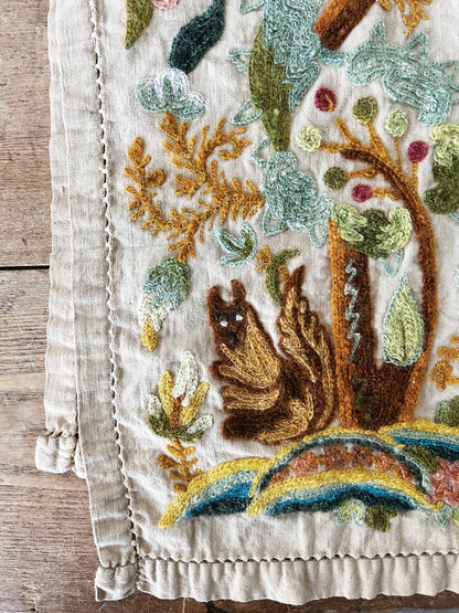 Vintage Crewel Woodland Table Runner