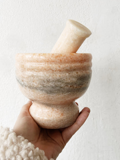 Large Peach Marble Mortar and Pestle