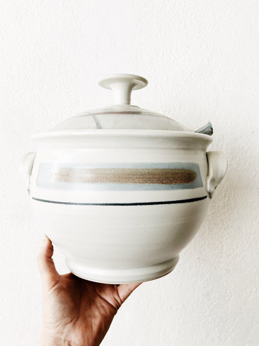 Large Vintage Ceramic Soup Tureen with Ladle