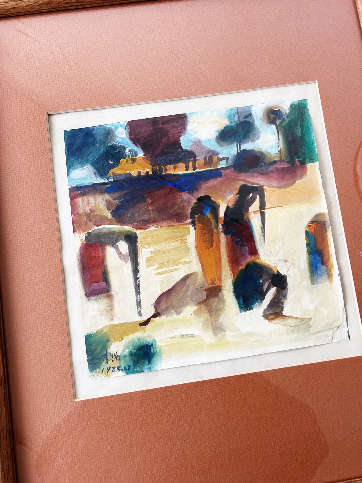 Vintage Watercolor Gouache Painting