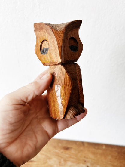 Hand Carved Folk Owl on Stand