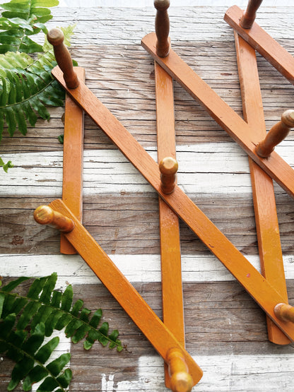 Vintage Accordion Wood Peg Rack