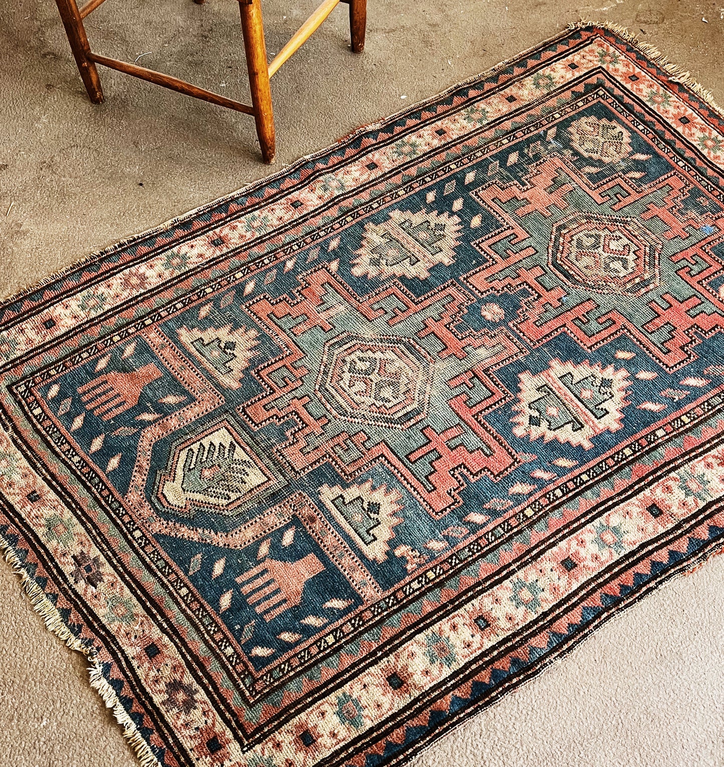 1920s Hand Knotted Wool Kilim Rug
