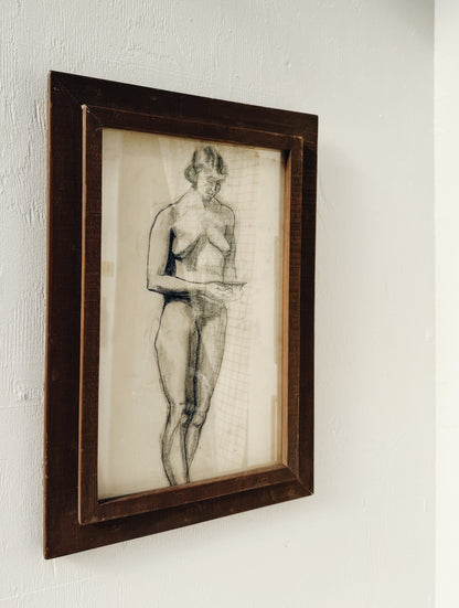 Mid Century Figural Charcoal Drawing