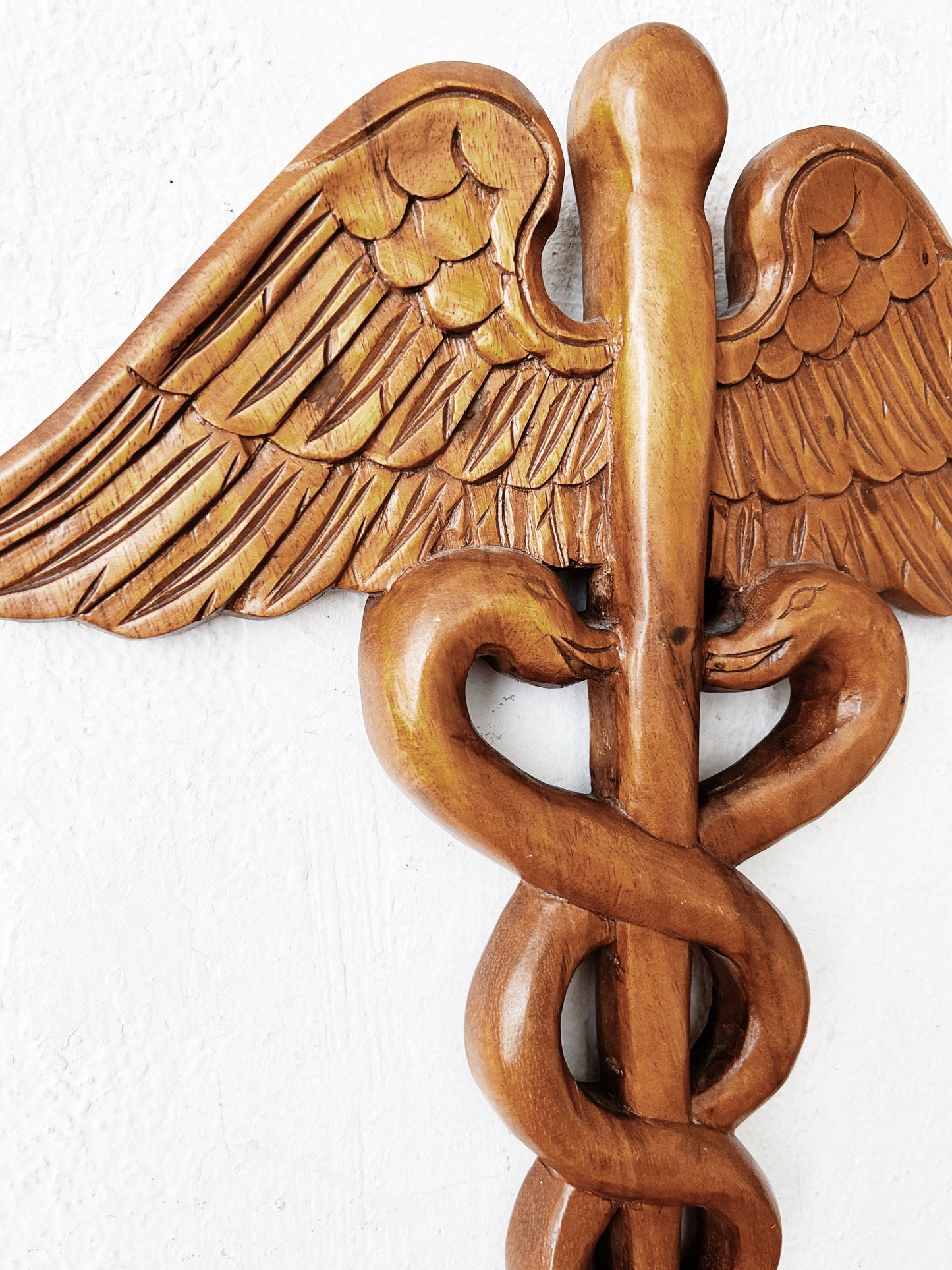 Vintage Carved Wood Caduceus