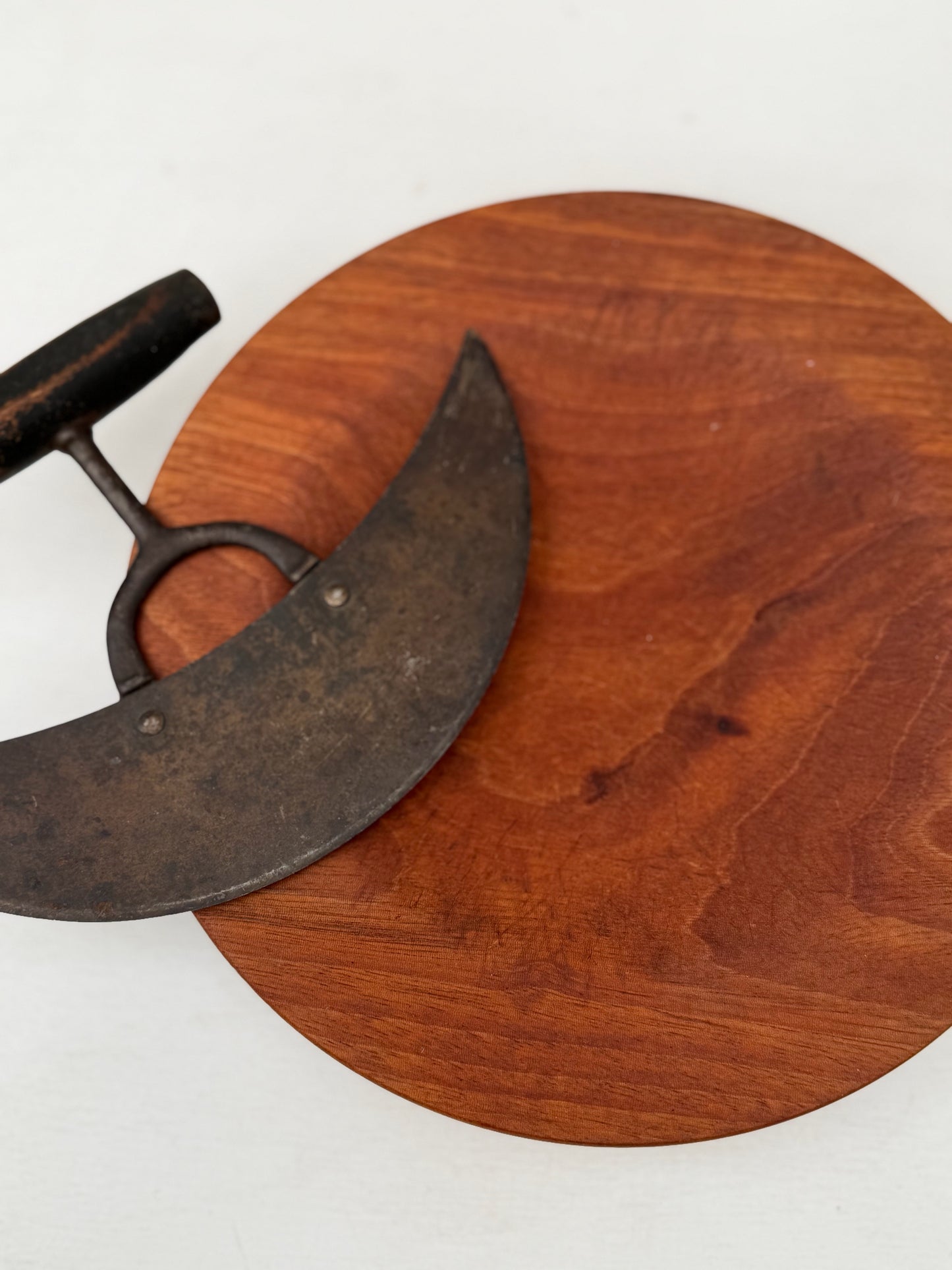 Carved Wood Chopping Dish and Antique Chopper