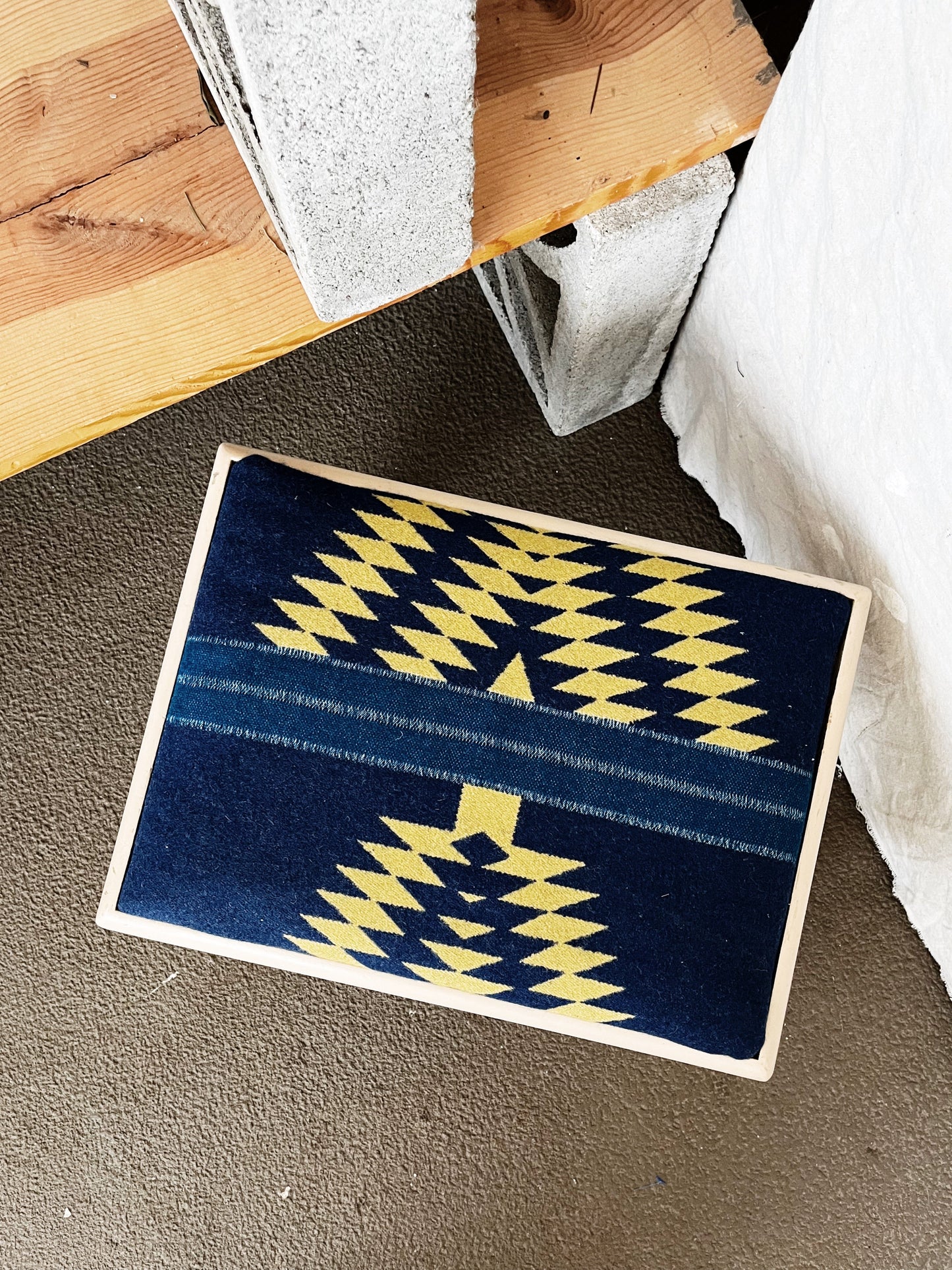Vintage Wood and Wool Footstool
