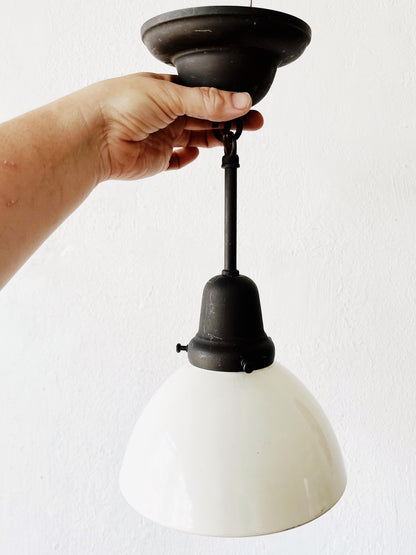 Vintage Enameled Pendant Light