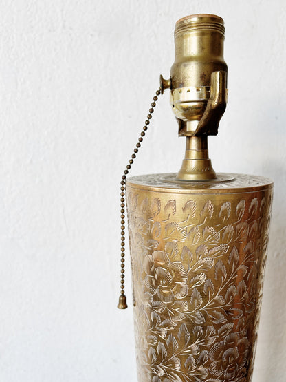 Tall Vintage Incised Brass Lamp