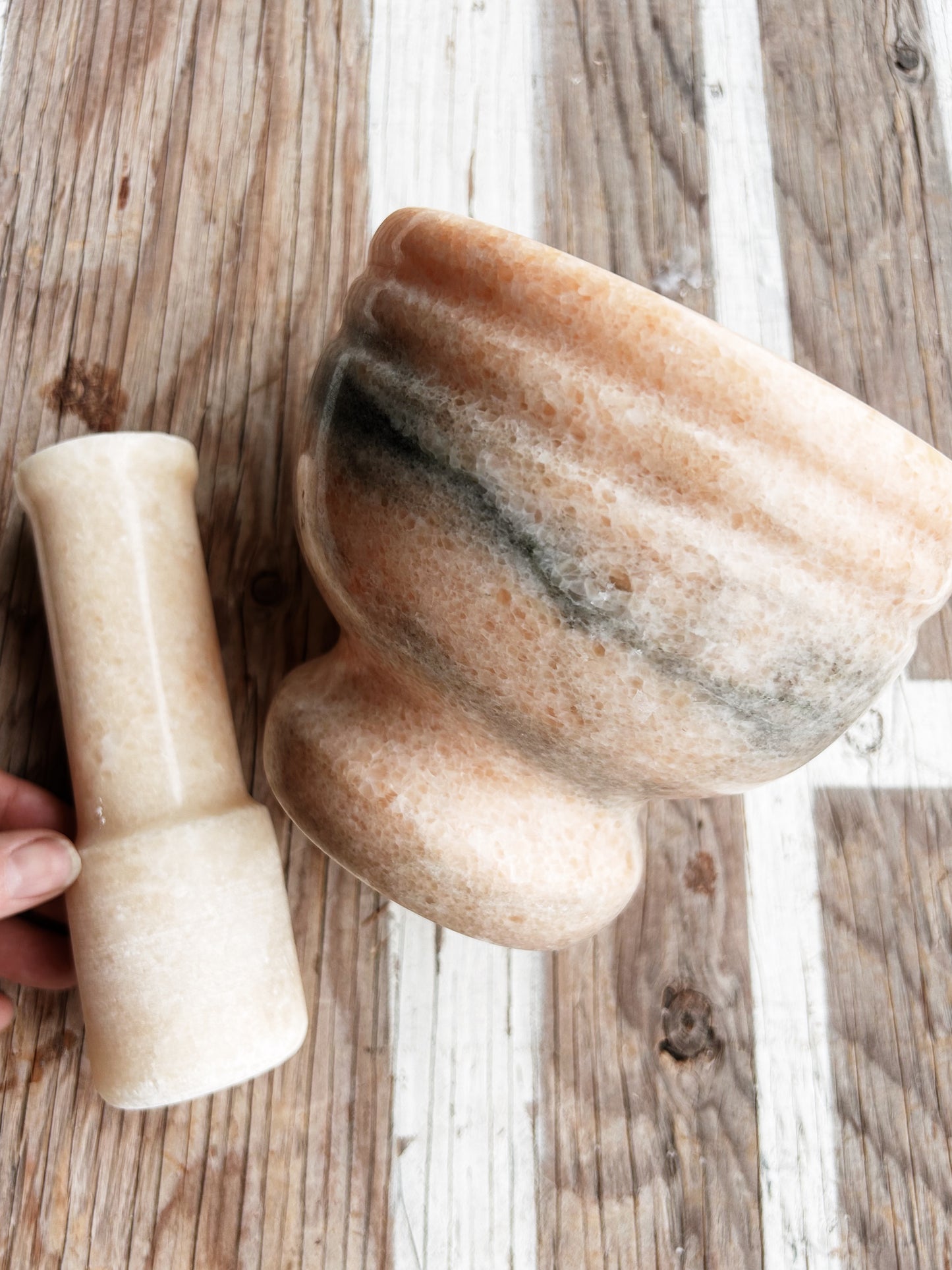 Large Peach Marble Mortar and Pestle