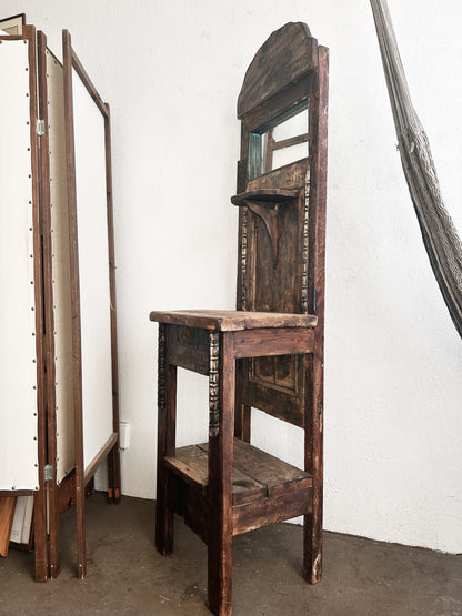Antique Handmade Wood Folk Shelf/ Entry Stand Mexico